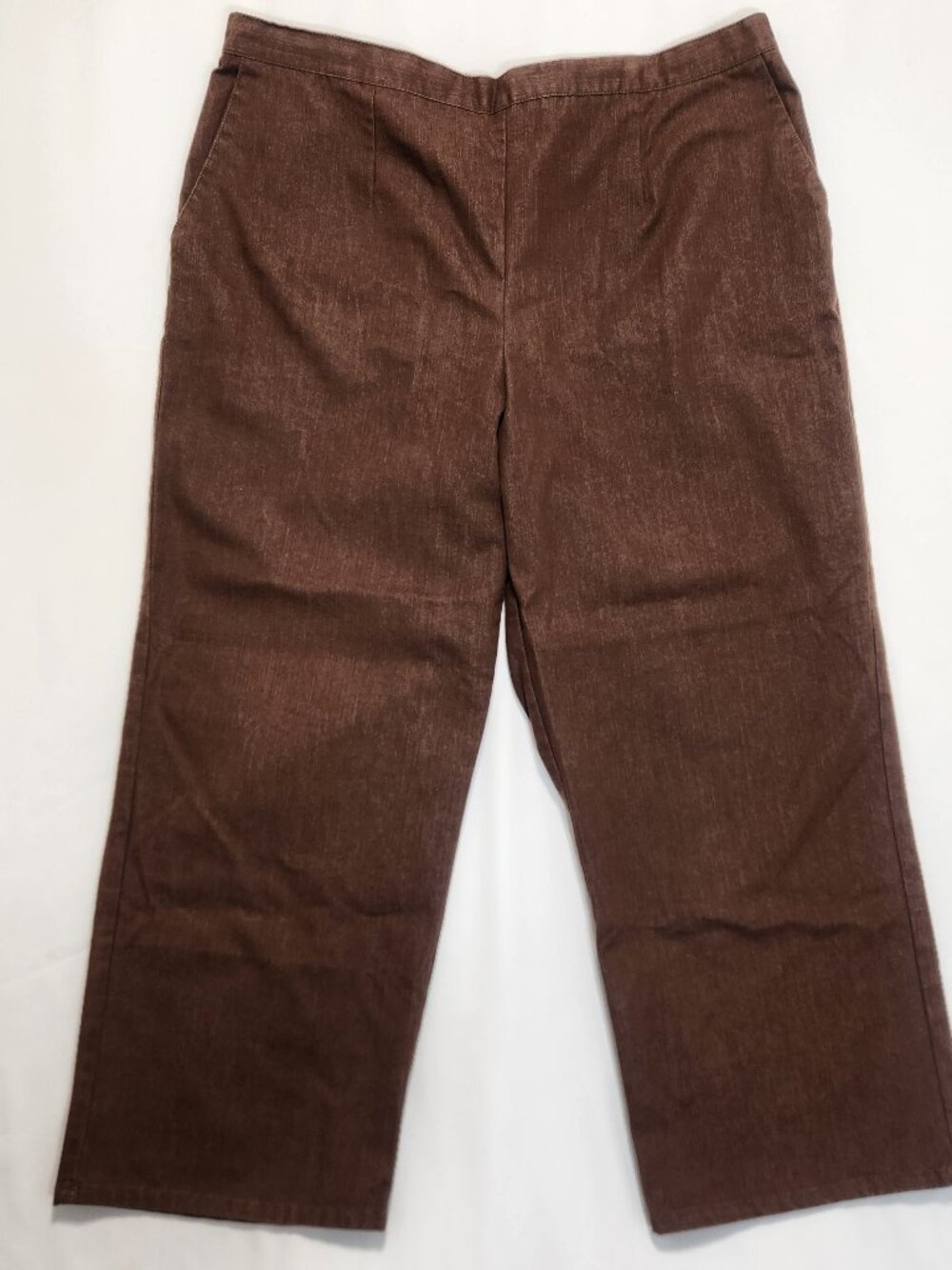 Alfred Dunner Woman 20W Brown Pants Elastic Waist Crop Wide Leg Stretch Pockets